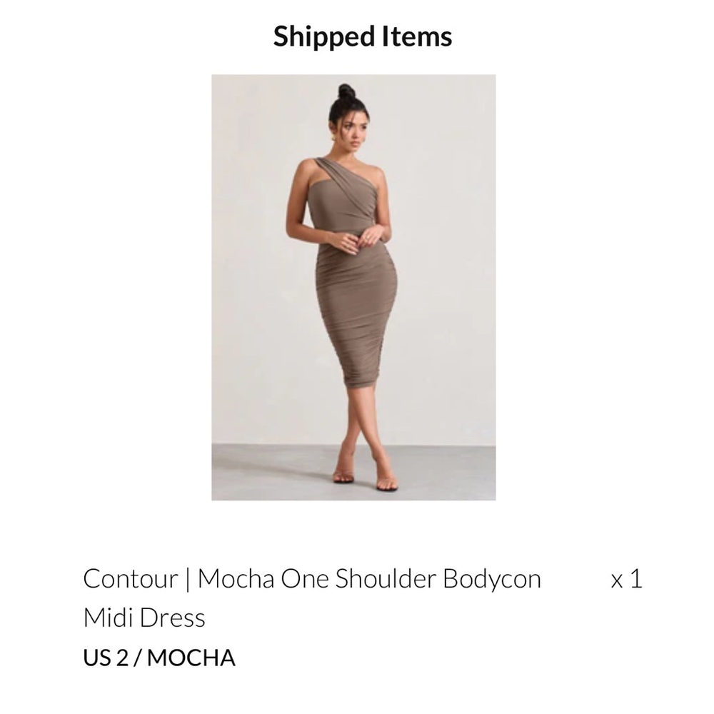 CLUB LONDON Mocha One Shoulder Bodycon Midi Dress